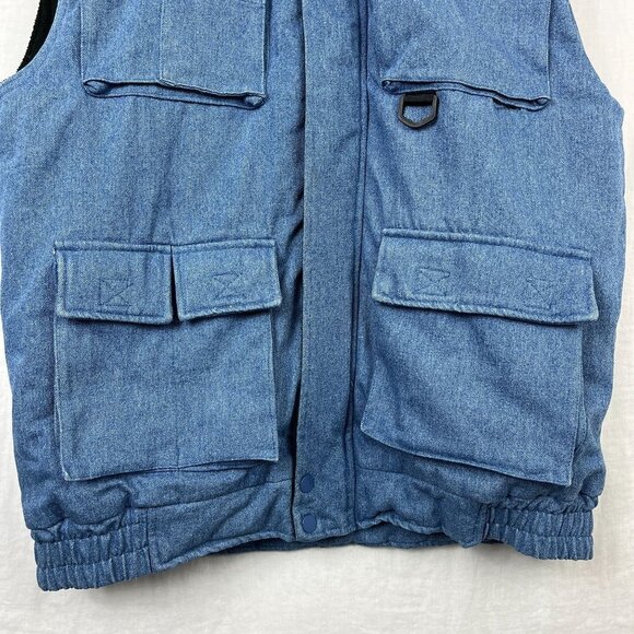Vintage Stag Hill Denim Fleece Lined Utility Vest Men M Oversized Baggy Full Zip - Picture 3 of 10